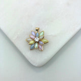 18K Gold Layered Oro Laminado Clear CZ  With Multicolor Marquese Pendant Flower Design 31.0086/30