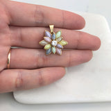 18K Gold Layered Oro Laminado Clear CZ  With Multicolor Marquese Pendant Flower Design 31.0086/30