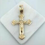 18K Gold Layered Oro Laminado Clear CZ Jesus Cross Pendant 31.0087/1