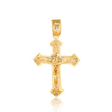 18K Gold Layered Oro Laminado Clear CZ Jesus Cross Pendant 31.0087/1
