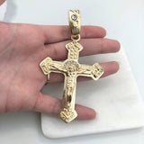 18K Gold Layered Oro Laminado Clear CZ Jesus Cross Pendant 31.0087/1
