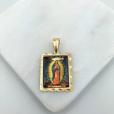 18K Gold Layered Oro Laminado Enamel Our Lady of Guadalupe Square Medal Pendant 31.0089/17