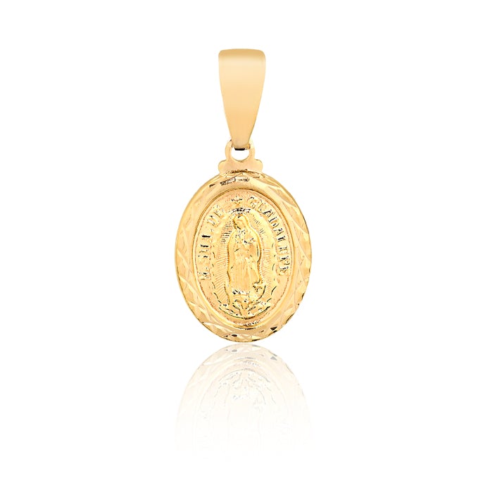 18K Gold Layered Oro Laminado Diamond Cut Our Lady of Guadalupe Oval Medal Pendent 31.0090