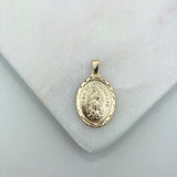 18K Gold Layered Oro Laminado Diamond Cut Our Lady of Guadalupe Oval Medal Pendent 31.0090
