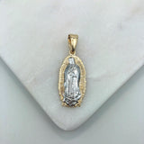 18K Gold Layered Oro Laminado Two Tone Texturized Our Lady of Guadalupe Oval Pendant 31.0095