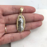 18K Gold Layered Oro Laminado Two Tone Texturized Our Lady of Guadalupe Oval Pendant 31.0095