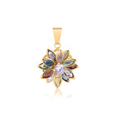 18K Gold Layered Oro Laminado Clear Cubic Zirconia Center with Assorted Marquise Rhinestone Flower Design Pendant 31.0098/2/3/7/17/30/92