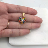 18K Gold Layered Oro Laminado Clear Cubic Zirconia Center with Assorted Marquise Rhinestone Flower Design Pendant 31.0098/2/3/7/17/30/92