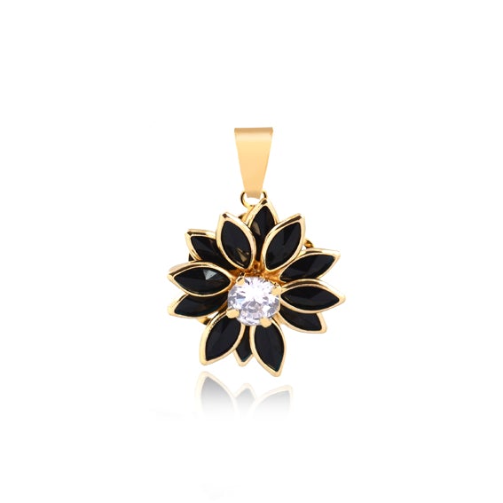 18K Gold Layered Oro Laminado Clear Cubic Zirconia Center with Assorted Marquise Rhinestone Flower Design Pendant 31.0098/2/3/7/17/30/92
