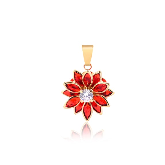 18K Gold Layered Oro Laminado Clear Cubic Zirconia Center with Assorted Marquise Rhinestone Flower Design Pendant 31.0098/2/3/7/17/30/92
