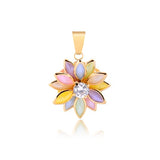 18K Gold Layered Oro Laminado Clear Cubic Zirconia Center with Assorted Marquise Rhinestone Flower Design Pendant 31.0098/2/3/7/17/30/92