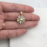 18K Gold Layered Oro Laminado Clear Cubic Zirconia Center with Assorted Marquise Rhinestone Flower Design Pendant 31.0098/2/3/7/17/30/92