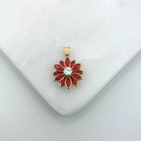 18K Gold Layered Oro Laminado Clear Cubic Zirconia Center with Assorted Marquise Rhinestone Flower Design Pendant 31.0098/2/3/7/17/30/92