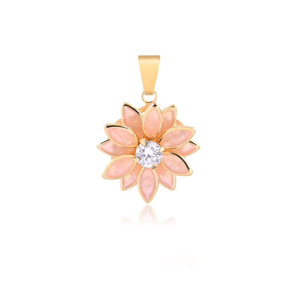 18K Gold Layered Oro Laminado Clear Cubic Zirconia Center with Assorted Marquise Rhinestone Flower Design Pendant 31.0098/2/3/7/17/30/92
