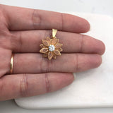 18K Gold Layered Oro Laminado Clear Cubic Zirconia Center with Assorted Marquise Rhinestone Flower Design Pendant 31.0098/2/3/7/17/30/92