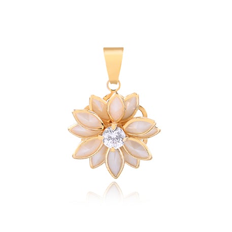 18K Gold Layered Oro Laminado Clear Cubic Zirconia Center with Assorted Marquise Rhinestone Flower Design Pendant 31.0098/2/3/7/17/30/92