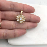 18K Gold Layered Oro Laminado Clear Cubic Zirconia Center with Assorted Marquise Rhinestone Flower Design Pendant 31.0098/2/3/7/17/30/92