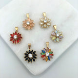 18K Gold Layered Oro Laminado Clear Cubic Zirconia Center with Assorted Marquise Rhinestone Flower Design Pendant 31.0098/2/3/7/17/30/92