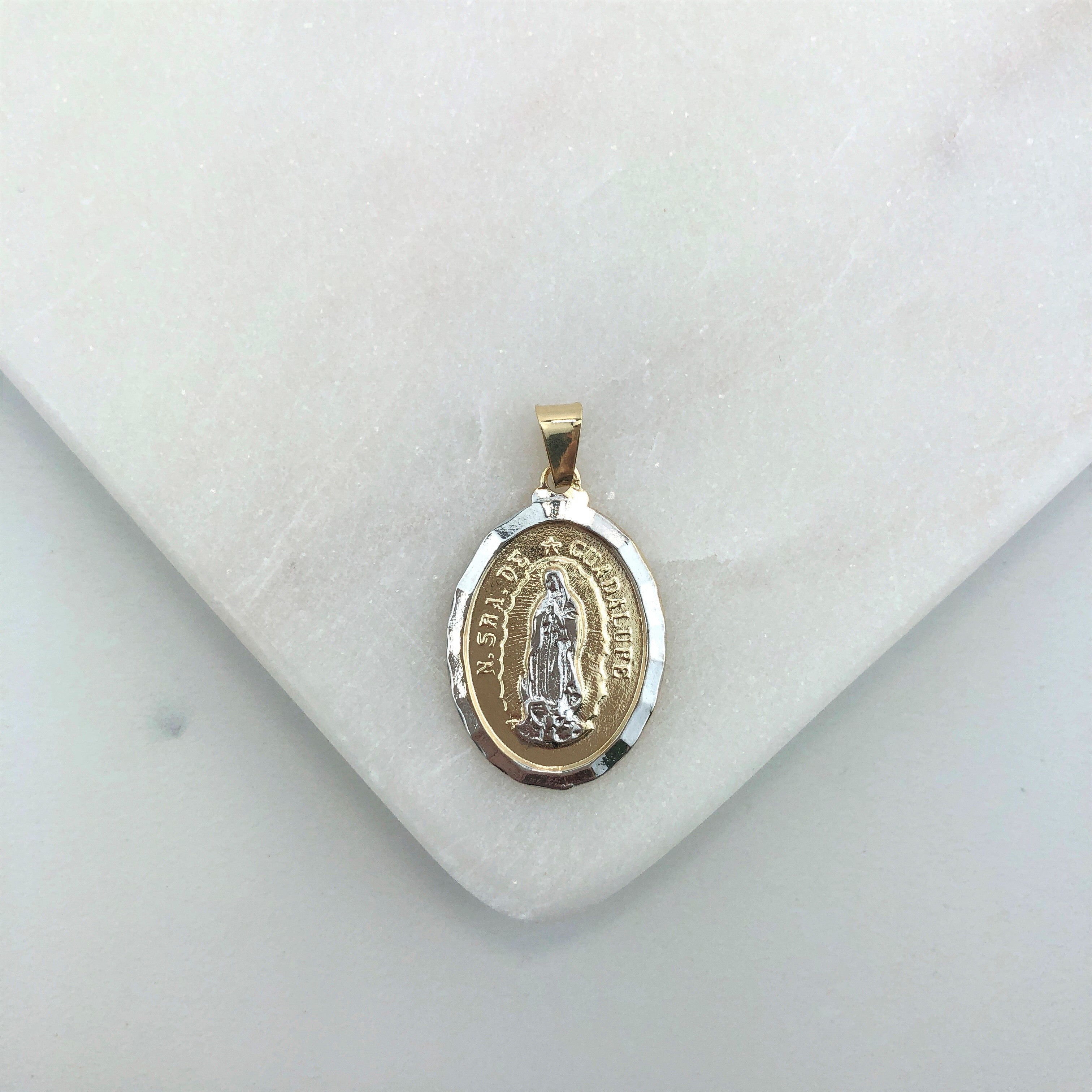 18K Gold Layered Oro Laminado 31mm Two Tone Our Lady of Guadalupe Oval Medal Pendant 31.0114