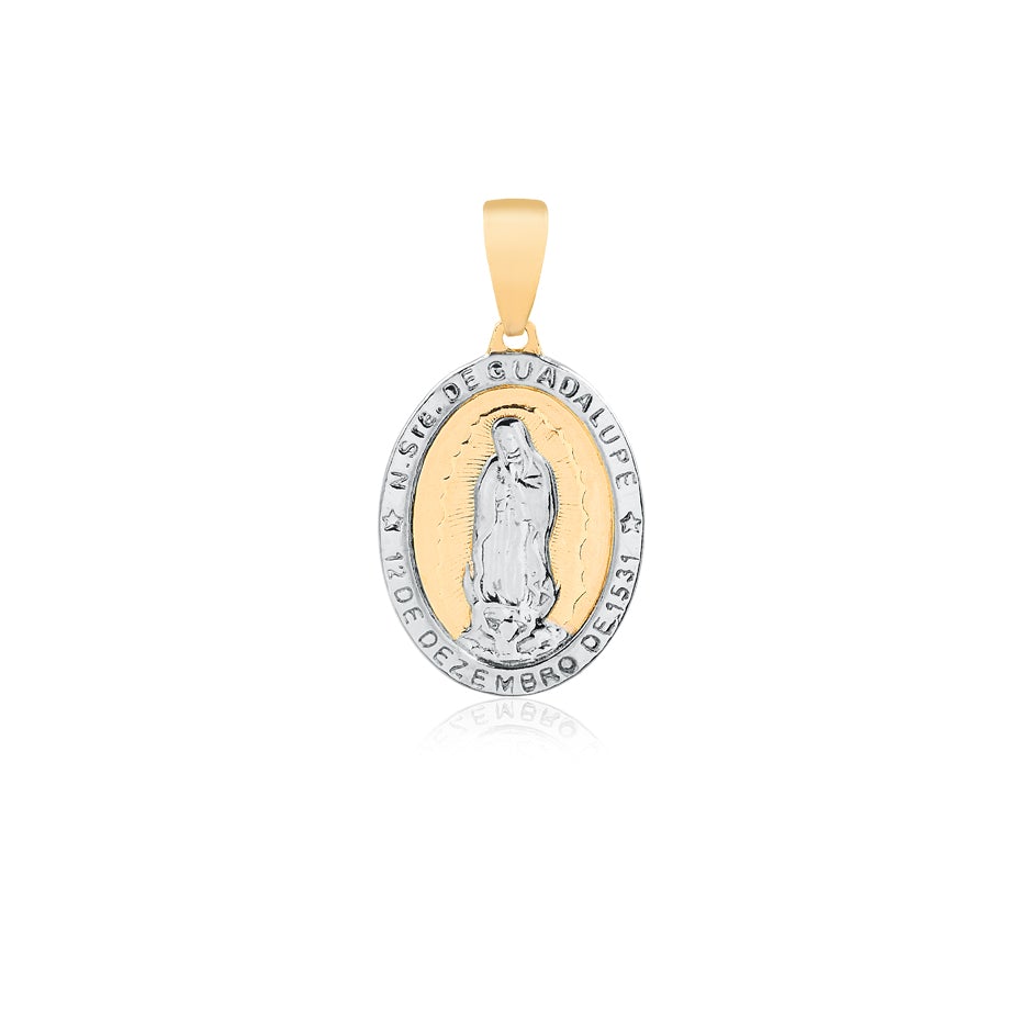 18K Gold Layered Oro Laminado 42mm Two Tone Our Lady of Guadalupe Oval Medal Pendant 31.0115