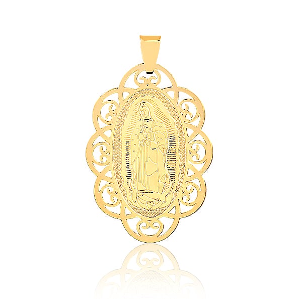 18K Gold Layered Oro Laminado Cut Out Design Our Lady of Guadalupe Medal Pendant 31.0119