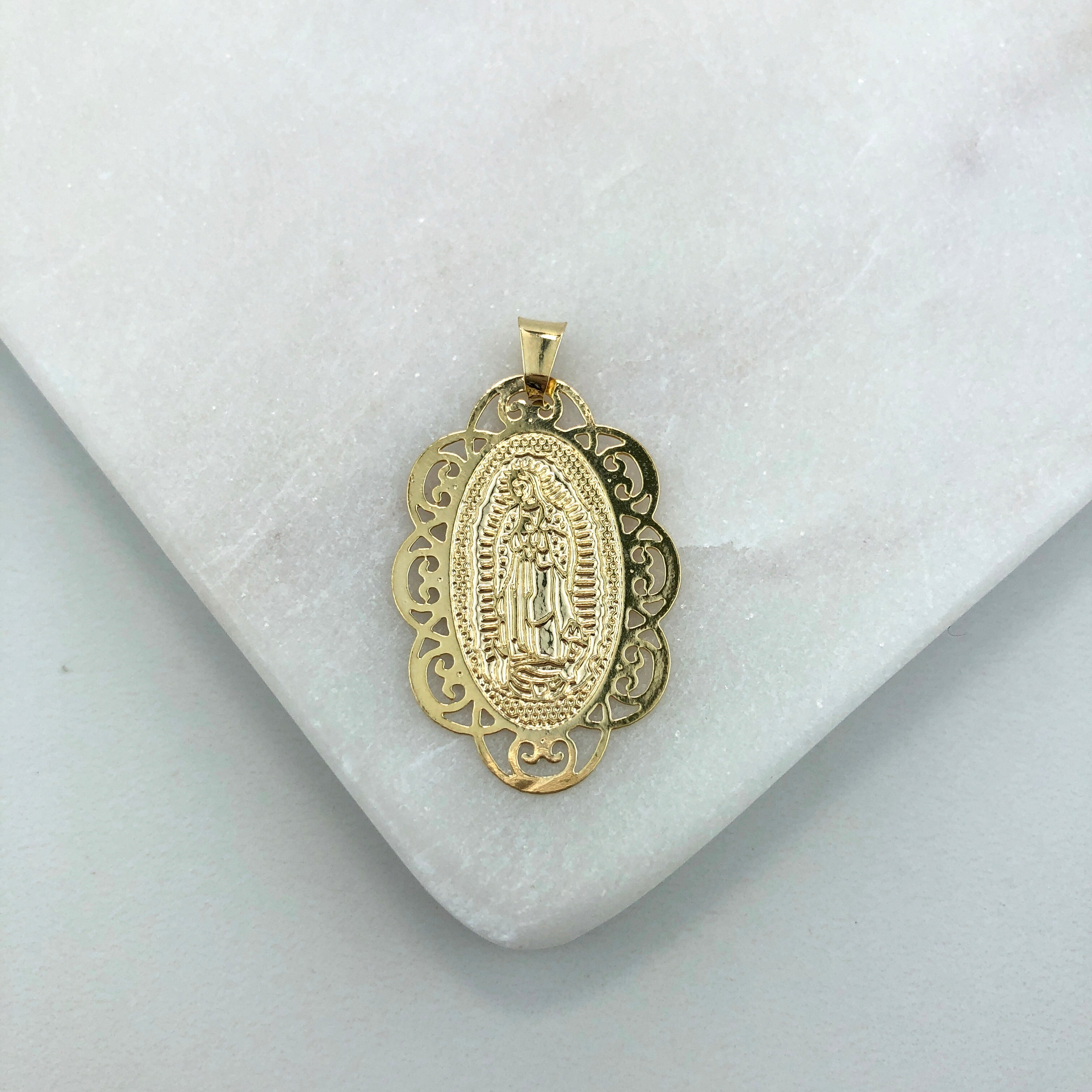 18K Gold Layered Oro Laminado Cut Out Design Our Lady of Guadalupe Medal Pendant 31.0119