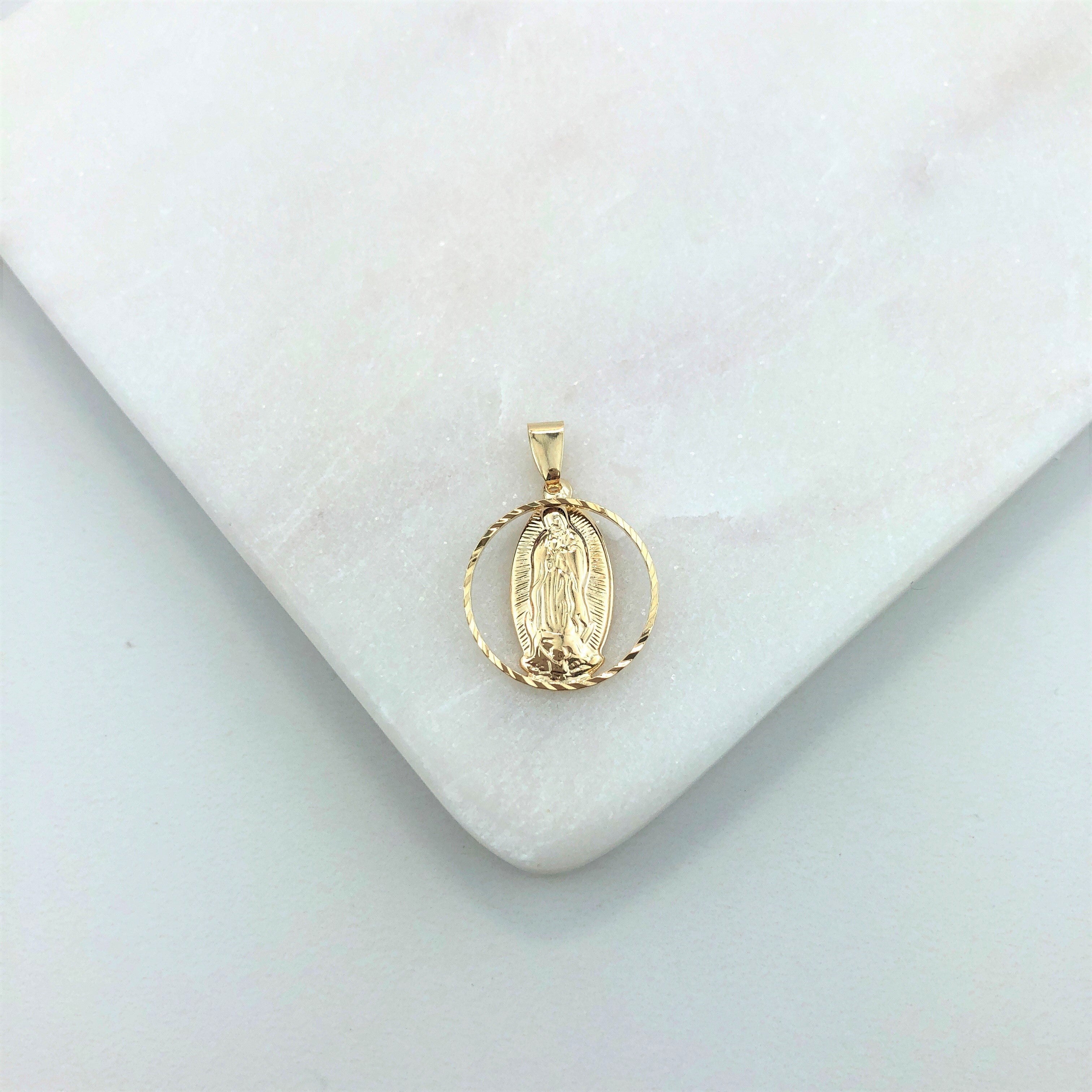 18K Gold Layered Oro Laminado Cut Out Our Lady of Guadalupe Medal Pendant Charm 31.0125