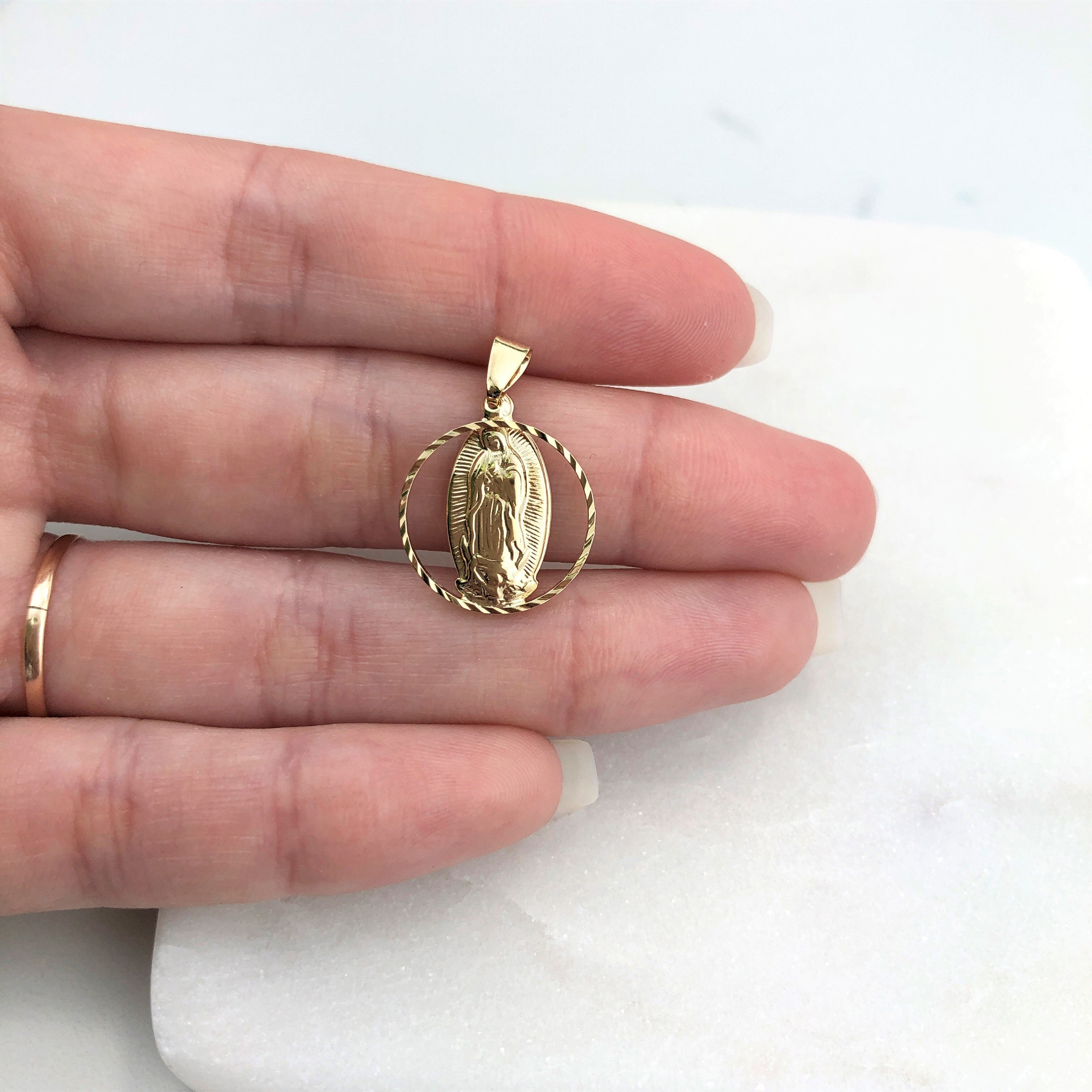 18K Gold Layered Oro Laminado Cut Out Our Lady of Guadalupe Medal Pendant Charm 31.0125