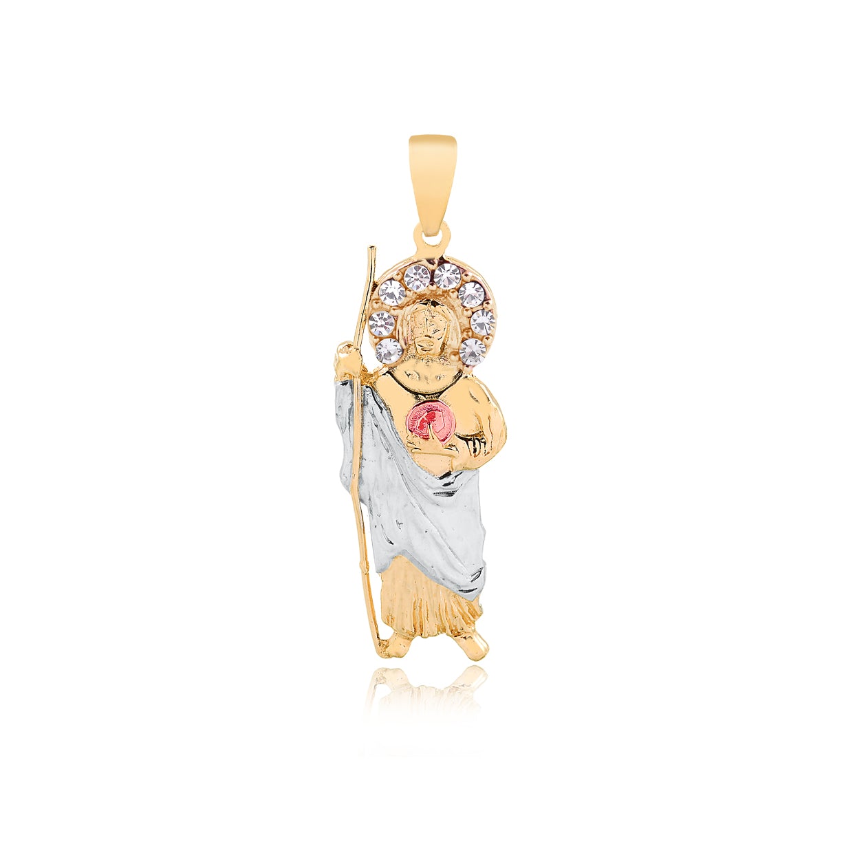 18K Gold Layered Oro Laminado 61mm Clear CZ Tri-Tone Saint Judas Pendant (Bulto) 31.0127/1
