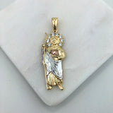 18K Gold Layered Oro Laminado 61mm Clear CZ Tri-Tone Saint Judas Pendant (Bulto) 31.0127/1