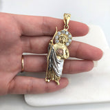 18K Gold Layered Oro Laminado 61mm Clear CZ Tri-Tone Saint Judas Pendant (Bulto) 31.0127/1