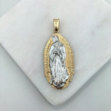 18K Gold Layered Oro Laminado Two Tone Texturized Our Lady of Guadalupe Medal Pendant 31.0128