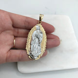 18K Gold Layered Oro Laminado Two Tone Texturized Our Lady of Guadalupe Medal Pendant 31.0128