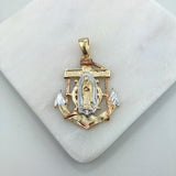 18K Gold Layered Oro Laminado Tri-Tone Anchor Our Lady of Guadalupe Pendant 31.0130