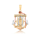18K Gold Layered Oro Laminado Tri-Tone Anchor Our Lady of Guadalupe Pendant 31.0130