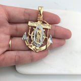 18K Gold Layered Oro Laminado Tri-Tone Anchor Our Lady of Guadalupe Pendant 31.0130