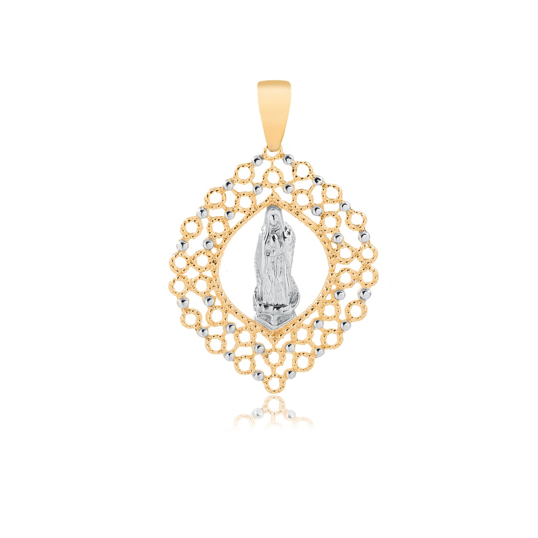 18K Gold Layered Oro Laminado Two-Tone Cut Out Design Our Lady of Guadalupe Pendant 31.0131