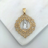 18K Gold Layered Oro Laminado Two-Tone Cut Out Design Our Lady of Guadalupe Pendant 31.0131