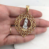 18K Gold Layered Oro Laminado Two-Tone Cut Out Design Our Lady of Guadalupe Pendant 31.0131