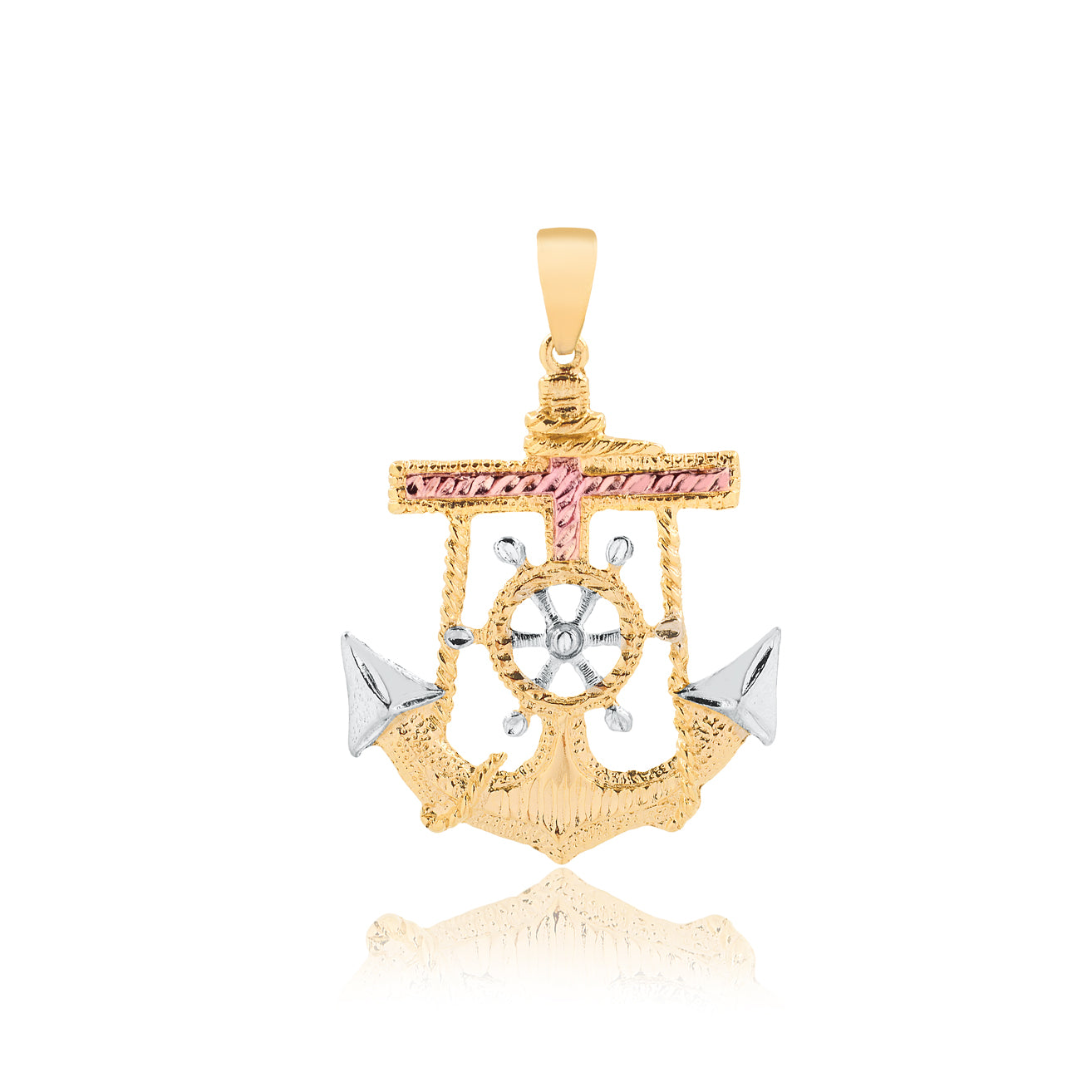 18K Gold Layered Oro Laminado Tri-Tone Texturized Anchor Pendant 31.0132