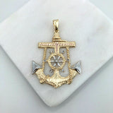 18K Gold Layered Oro Laminado Tri-Tone Texturized Anchor Pendant 31.0132