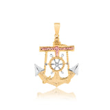 18K Gold Layered Oro Laminado Tri-Tone Texturized Anchor Pendant 31.0132