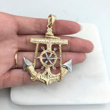 18K Gold Layered Oro Laminado Tri-Tone Texturized Anchor Pendant 31.0132