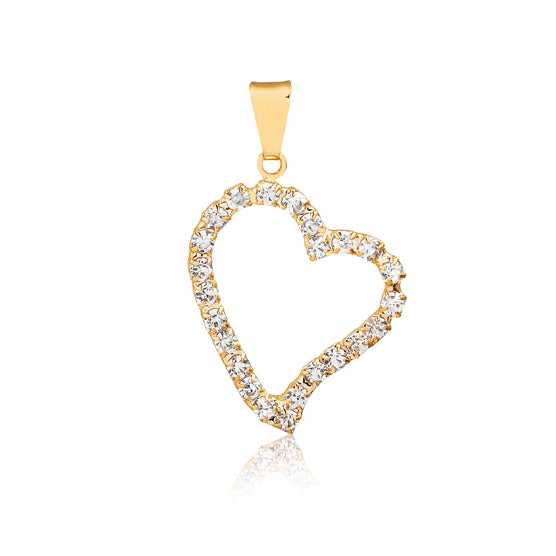 18K Gold Layered Oro Laminado Clear Cubic Zirconia Heart Shape Design Pendant 31.0202