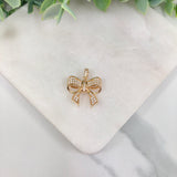 18K Gold Layered Oro Laminado Clear Cubic Zirconia Bow Shape Charm 33.0103