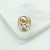 18K Gold Layered Oro Laminado Tri-Tone, Three Color, Filigree Leaves Design Adjustable Ring 81.0019  Split-Shank