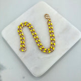 18K Gold Layered Oro Laminado Yellow Enamel Curb Link Chain Bracelet 73.0199-7.5