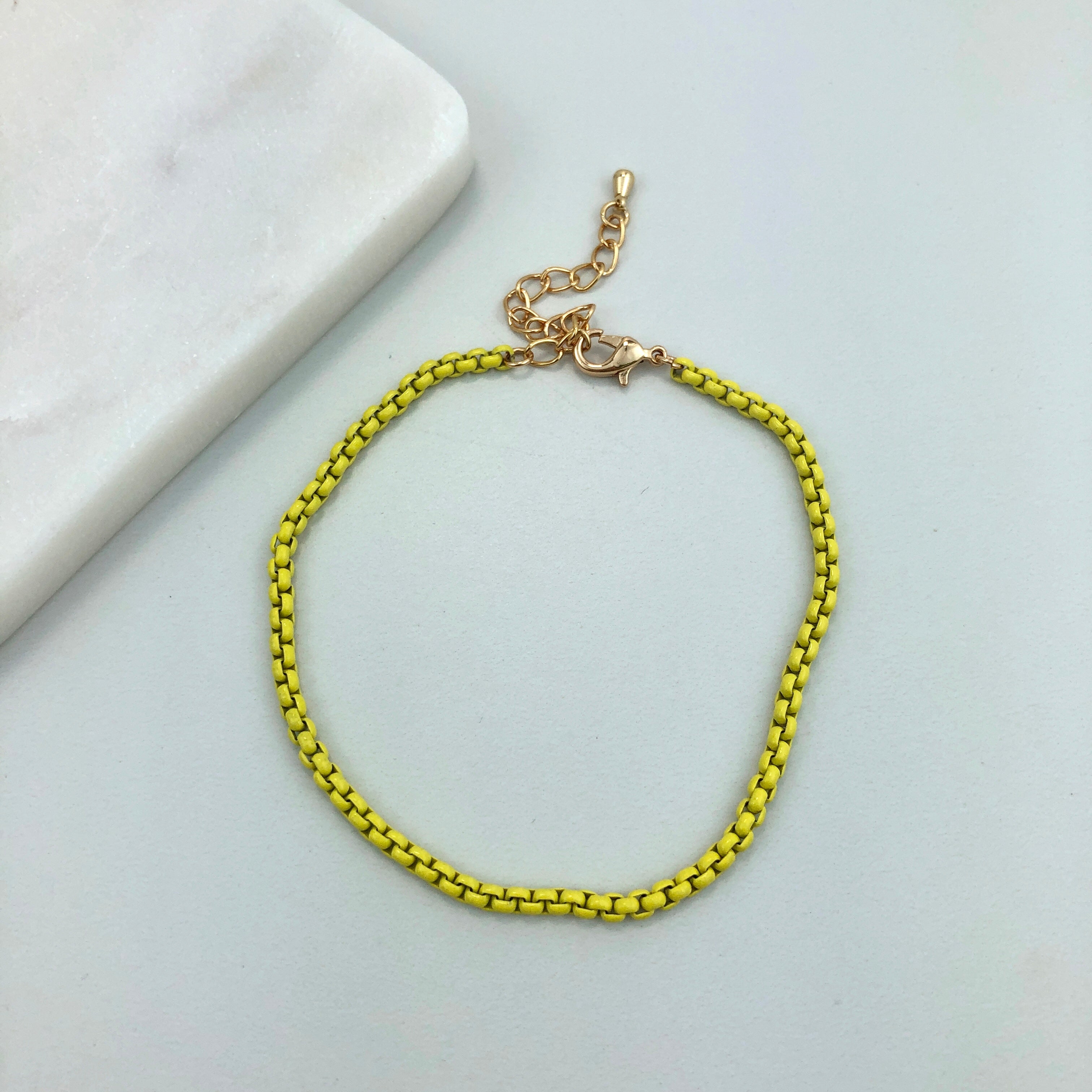 18K Gold Layered Oro Laminado Yellow Enamel Box Chain Bracelet 73.0245/13-7.5