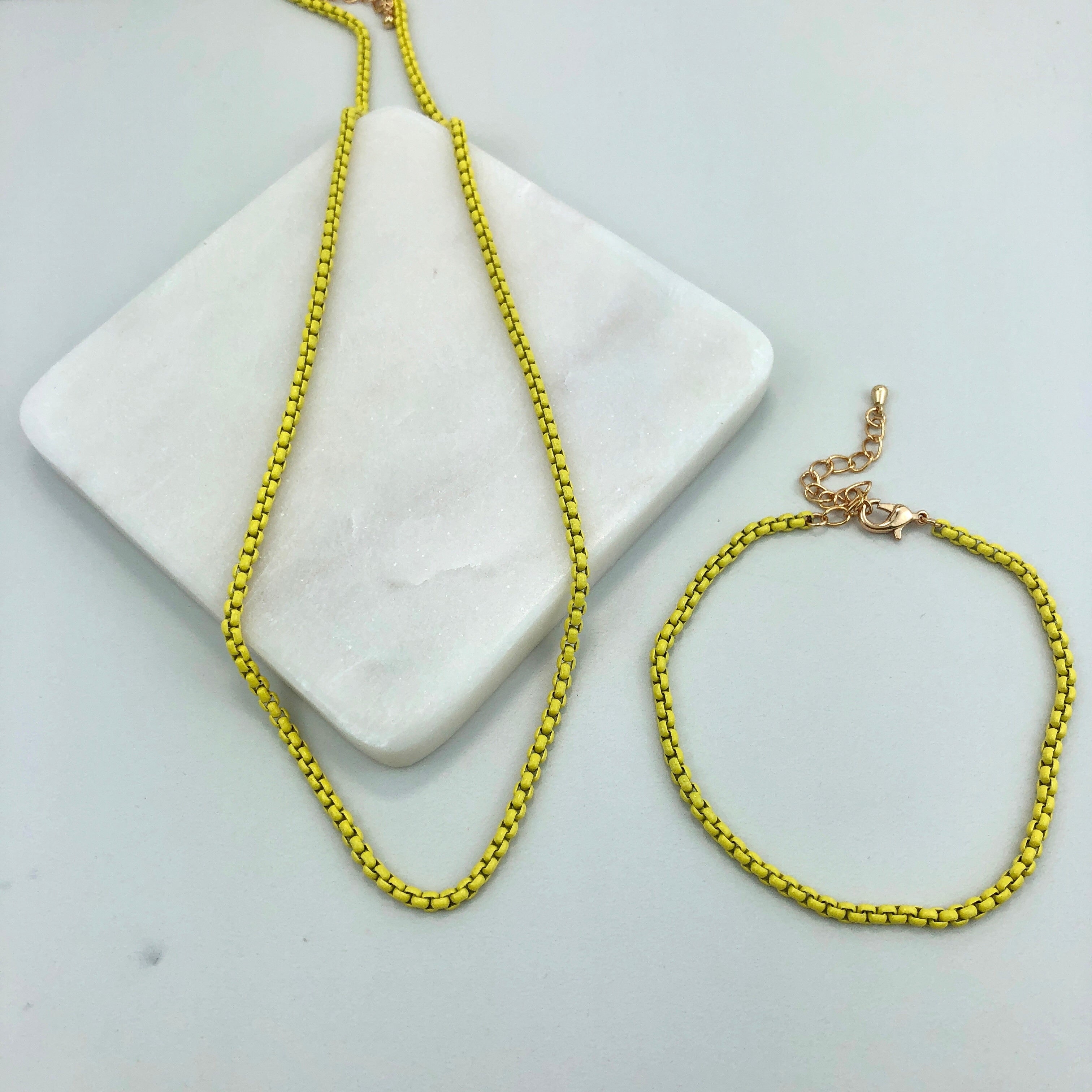 18K Gold Layered Oro Laminado Yellow Enamel Box Chain 73.0245/13-18