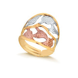18K Gold Layered Oro Laminado Tri-Tone, Three Color, Filigree Leaves Design Adjustable Ring 81.0019  Split-Shank